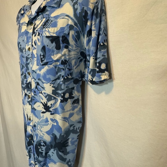 A-75 Men’s Magellan‎ Outdoors Blue Tropical Floral Button Down Shirt Size L - Picture 6 of 16